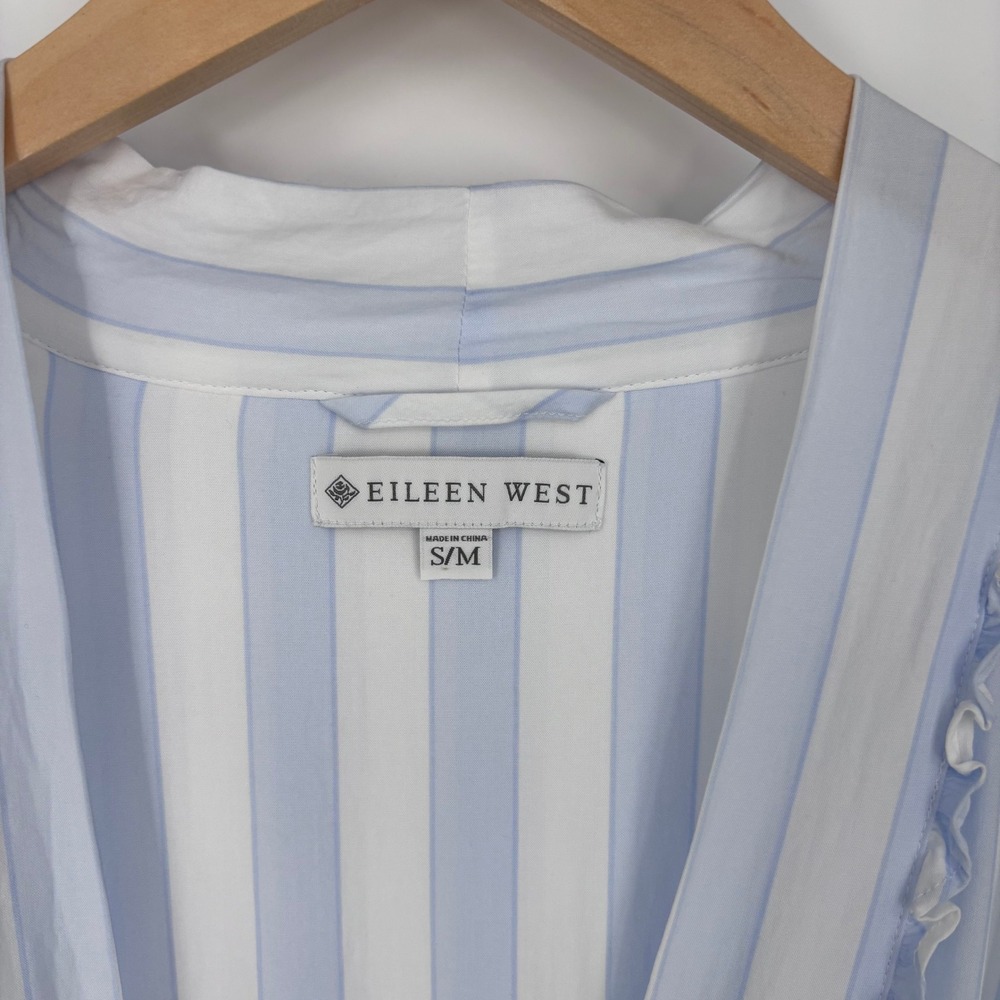 Eileen West Robe Womens S/M‎ Blue White Striped Ruffle Rayon Traditional Sleep - Picture 2 of 8